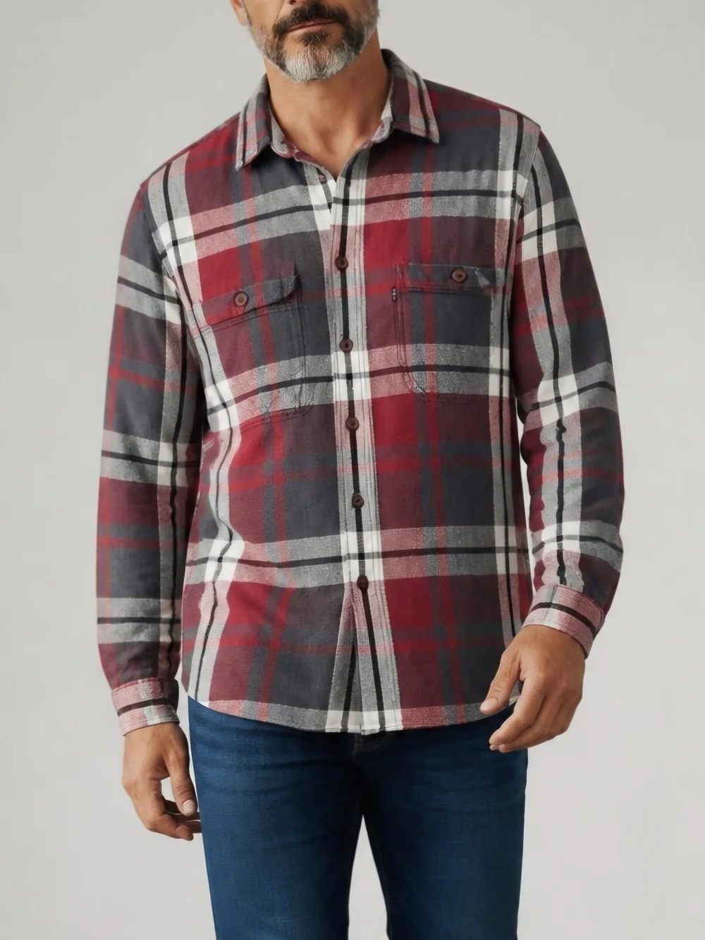 Levi's Red, Gray & White Plaid Button-Down Shirt